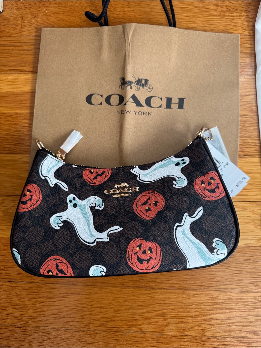🎃NWT - Coach Brown Teri Bag with Halloween Ghost & Jack-o'-Lantern Print🎃